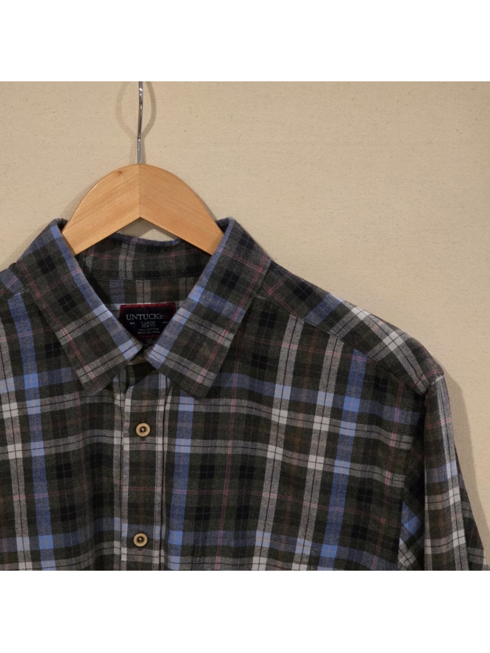 UNTUCKit Flannel Slim Fit Button Down L